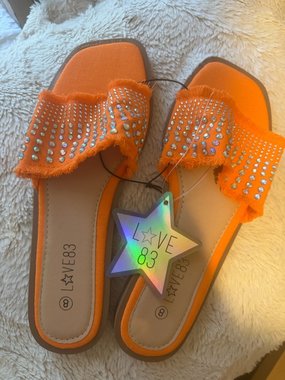 Love Orange Rhinestone Fringe Slide Mules